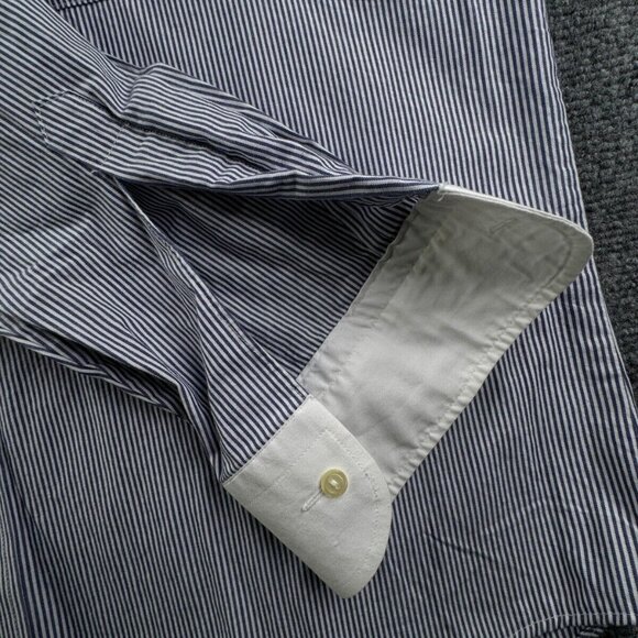 Eton Button Up Shirt Long Sleeve Men Cotton Striped Blue Contrast Non Iron 16.5 - Picture 9 of 16